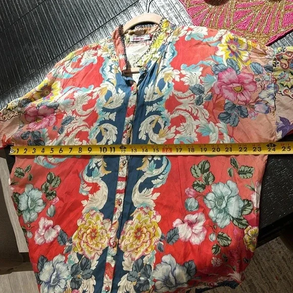 Johnny Was Dusk button down blouse shirt top tunic sz small roll tab sleeves